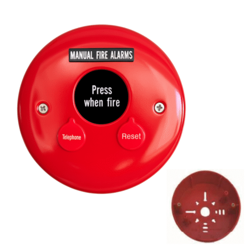 อุปกรณ์แจ้งเหตุด้วยมือ พร้อมระบบรีเซ็ต ใช้ไฟฟ้า AC 220V + พร้อมกล่องฐาน