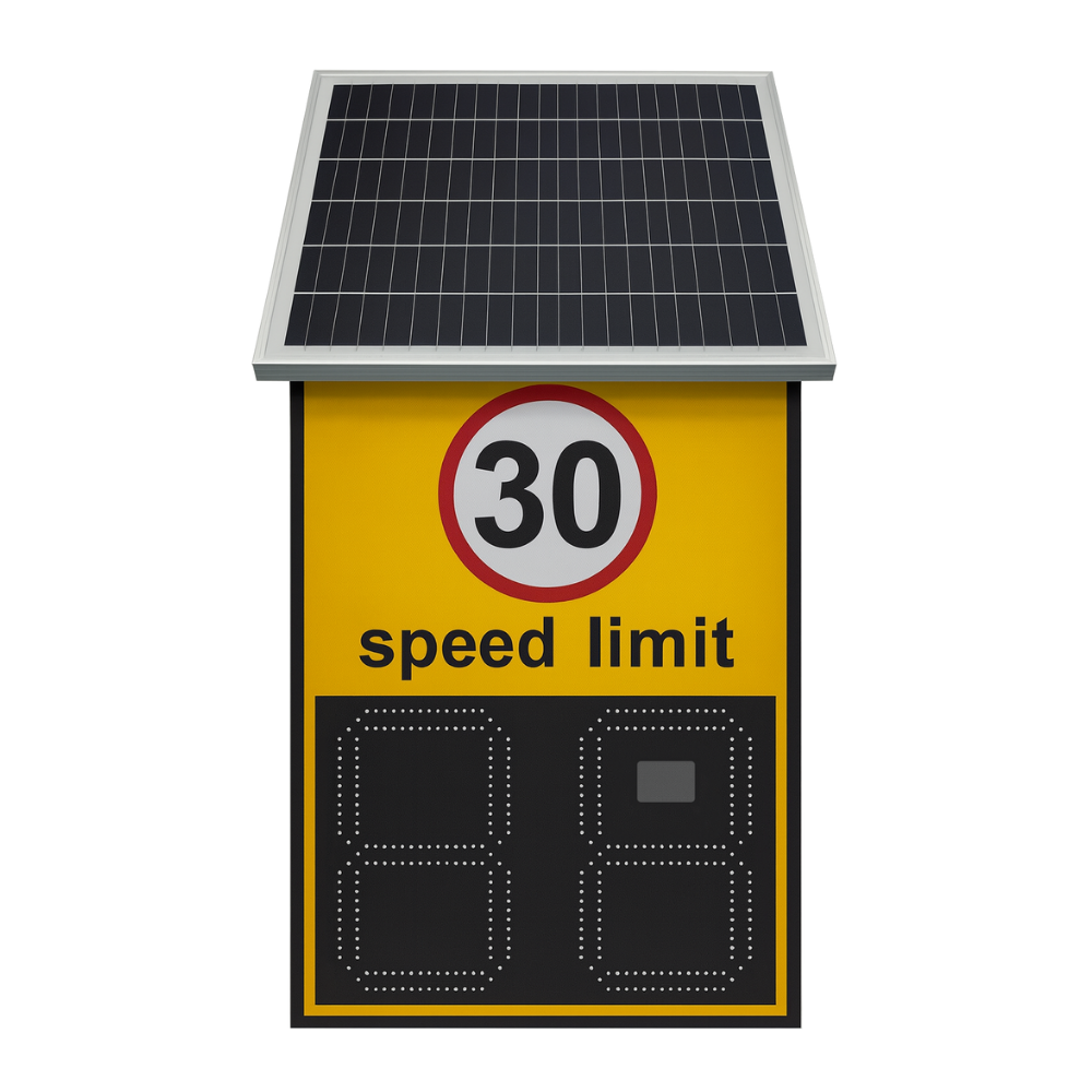 ป้ายตรวจจับความเร็วโซล่าเซลล์ พร้อมจอแสดงผลเรียลไทม์ ขนาด 60x90 ซม. (เลือกสติ๊กเกอร์ความเร็วหน้าป้ายได้)