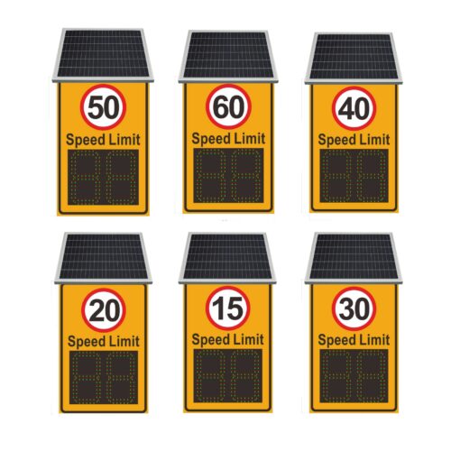 ป้ายตรวจจับความเร็วโซล่าเซลล์ พร้อมจอแสดงผลเรียลไทม์ ขนาด 60x90 ซม. (เลือกสติ๊กเกอร์ความเร็วหน้าป้ายได้)