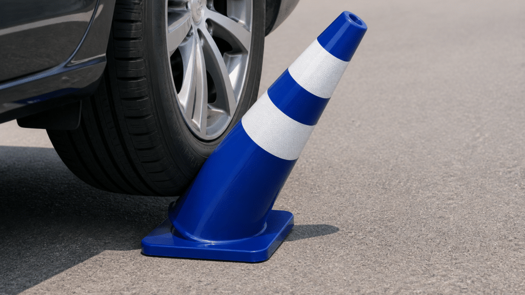 กรวยจราจร PVC โค้งงอเมื่อรถทับแล้วคืนตัว ไม่แตกหัก